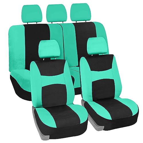 Image of FH Group Universal Automotive Seat Covers Full Set | Light & Breezy Flat Cloth Washable Car Seat Cover for SUV, Sedan, Truck | Airbag Compatible Interior Upgrade - Mint /Black