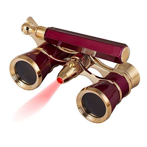 Levenhuk Broadway 325N Opera Glasses (Red Theater Binoculars with LED Light and Extendable Handle)