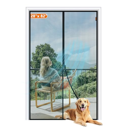 Image of MAGZO Magnetic Screen Door, Fits Door Size 28 x 82 Inches, Actual Screen Size 30 x 84 Inches Reinforced Fiberglass Mesh Curtain for French and Entry Entrance Mesh with Full Frame Hook & Loop, Gray