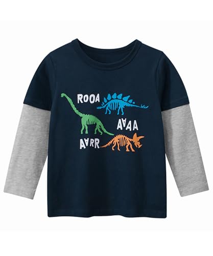 Toddler Boys Girls Long Sleeve T-Shirt Cotton Crewneck Casual Shirts 3 Pack Kids Fashion Graphic Tops 2-9Y4