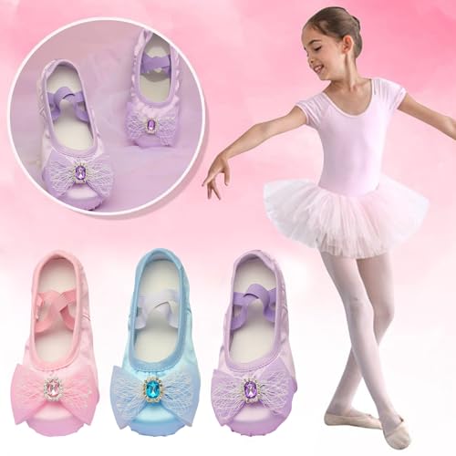 Ballet Shoes for Girls Rhinestone Lace Bowknot Dance Slippers Toddler Kids Canvas Dancing Shoes with Elastic Straps4