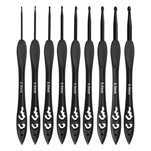 Aiyraa 9 Stück Häkelnadel Set, Ergonomische Häkelnadeln mit Leichtem Kunststoffgriff, Glatter Hakenkopf, für Anfänger, Strickbegeisterte und Arthritische Hände, Crochet Hook, Prym Häkelnadel (2-6 mm)