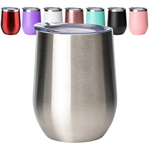 Civago Insulated Stemless Wine Tumbler Glass with Lid, 12 oz Stainless Steel Double