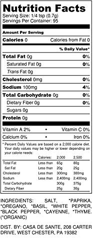Organic Low Fodmap Certified Paleo Seasoning No Onion No Garlic, Gluten-Free, No Carb, Keto, Kosher, All Natural, Non Gmo, Non Irradiated Seasoning- Casa De Sante (Cajun/Creole Seasoning) #TOP3