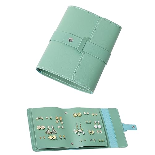 Image of LAKE OF FIRE Earring Book Organizer, Portable Foldable Green Leather Travel Earring Case