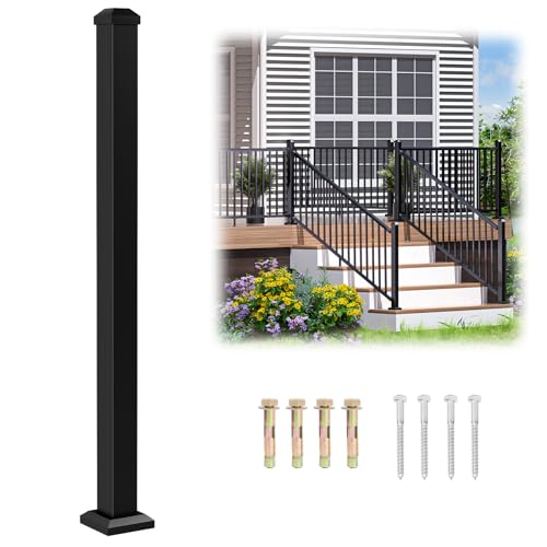 Egadis 2.56 in. x 2.56 in. x 42 in. Porch and Deck Railing Post with Screws, Aluminum Railing Post, Textured Outdoor AAMA 2604 Powder-Coat Finish Stair Post for Decks, Porches & Balconies (1 Post)