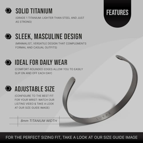 LUXAR Men's Titanium Cuff Bracelet | Solid Titanium Minimalist Bracelet Designed for Men | Available in Medium and Large Sizes | Explore the World of Luxar3