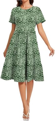 Jeqeocafy Women Summer Crew Neck Short Sleeve Long Dress 2026 Casual Flowy Swing Tiered A-line Beach Sundress with Pockets
