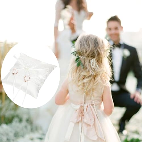 Nexolia Wedding Ring Bearer Pillow Ivory Lace Bow Cushion for Ceremony Creative Wedding Supplies Gift Anniversary Keepsake