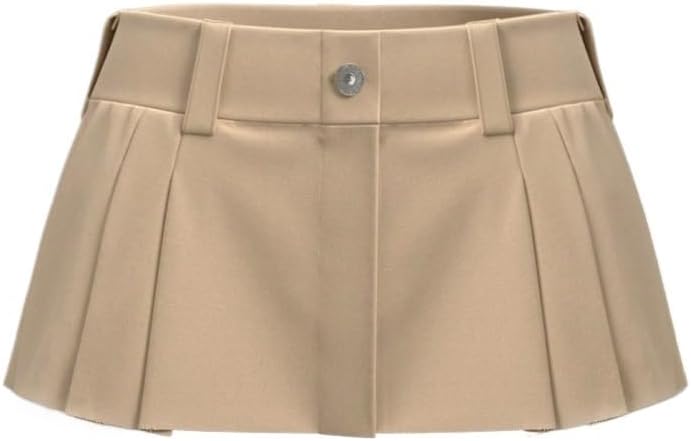 Women's Basic Mini Skirt Button Front Pleated Waist Low-Rise Short Mini Skirt