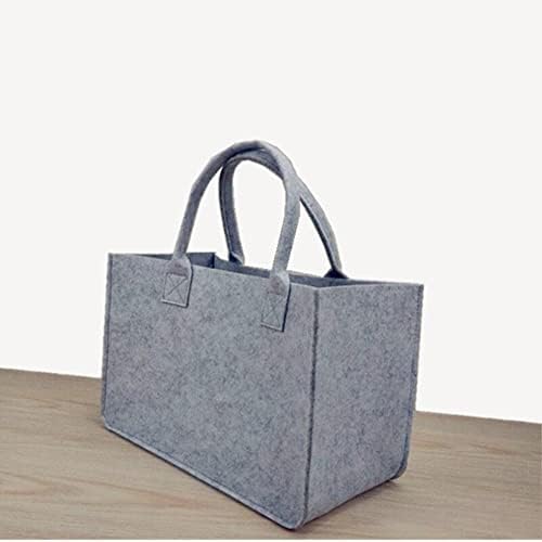 Reusable Felt Bag, 35 x 24 x 19cm Shopping Basket Storage Wood Log Carrier with Long Handle, Storing Wood, Toys, Newspaper (Grey)