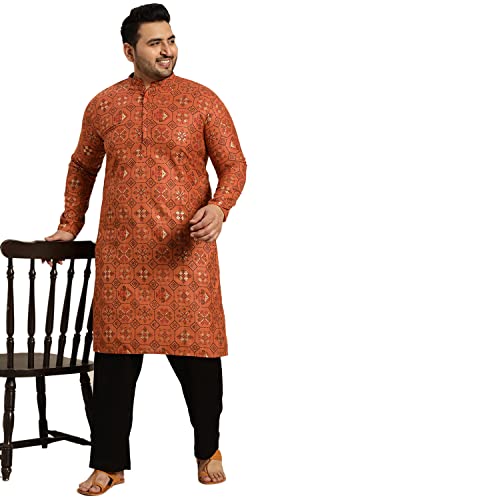 Image of SOJANYA Plus (Since 1958) Men's Cotton Linen Long Kurta | Ethnic Motif Printed for Navratri, Garba & Puja