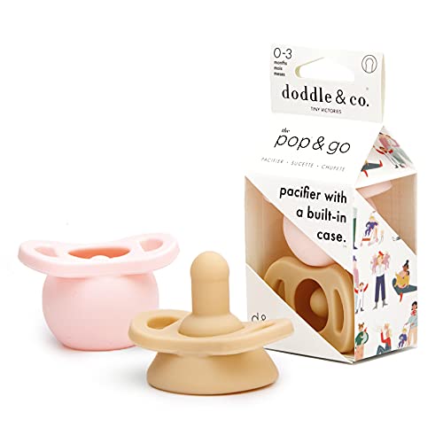 Doodle & Co. Pop & Go Pacifier for New Born Babies with Built-in Case | Pinch to Close Version | 100% Silicone for Infants | Helps Promote Oral Development | Plastic Free