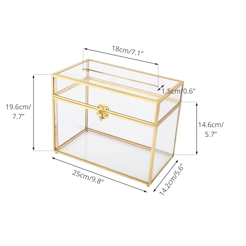 NCYP Kleine trouwkaartendoos met sleuf en slot - 25 x 14,2 x 19,6 cm zwart glazen envelophouder voor feestreceptie, thuis tafelbladdecoratie - sleuflengte 18 cm (alleen glazen doos