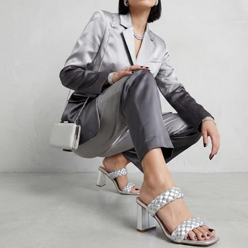 Image of Dunes Iris Chunky Braided Heel Sandals for Women, Block Heel Square Toe Summer Sandals with Memory Foam