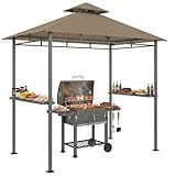Outsunny Abri Barbecue Extérieur, Tonnelle de Jardin 245x146x255cm, Double Toit, 2 Étagères Latérales, Cadre en Métal, Tonnelle Barbecue Exterieur pour Fêtes, Pique-Nique, Terrasse, Marron