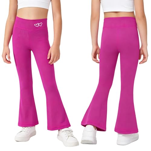 ranrann Fille Pantalons Yoga Évasés Leggings sans Couture Et Évasés Pantalons Yoga Légings Haute Taille Juste Au Corps Gym Legging Sports Rose Vif 4-5 Ans