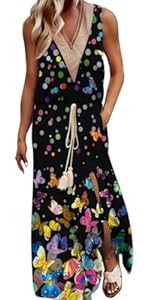 Ocean Plus Dames Zomer Mouwloze Kleurrijke Tops Jurken Pauw Bloemen Strandjurken Uil Kort A-lijn Jurk Bedekken Cover up (XL (EU 40-42), Sterkleurige waterdruppels