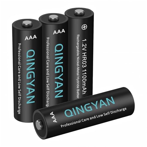 QINGYAN Lot de 4 Piles Rechargeables AAA NiMH Haute capacité, 1100 mAh, 1,2 V, Rechargeables 500 Fois, préchargées