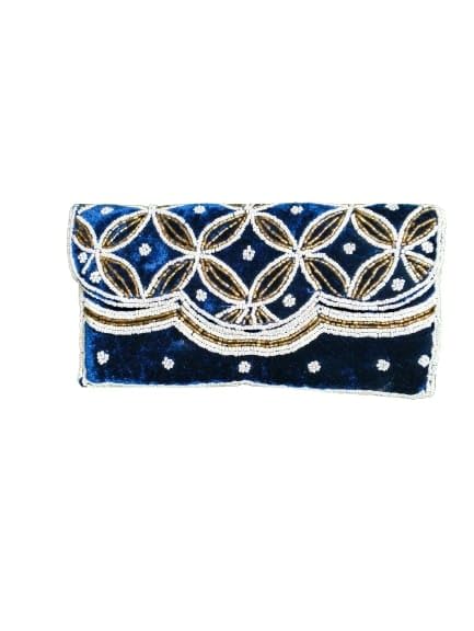 Handcrafted Velvet Clutch Bag with Geometric Pattern Evening Purse with Gold Embellishments Vintage Floral Beaded Bag Elegan Handbag for Women for Brides, Proms, Parties, and Formal