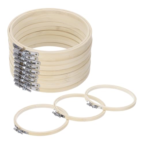 Image of MECCANIXITY 12 Pieces 6 Inch Embroidery Hoops Adjustable Round Bamboo Circle Cross Stitch Hoop Ring for Art Craft Handy Sewing Needlework DIY Decoration