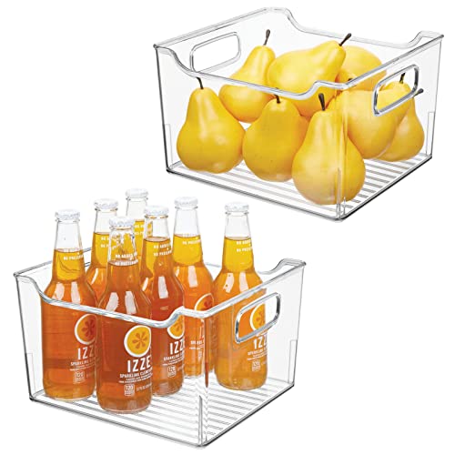 mDesign Plastic Kitchen Pantry Cabinet, Refrigerator or Freezer Food Storage Bin with Handles - Organizer for Fruit, Yogurt, Snacks, Pasta - 10" Long, 2 Pack - Clear