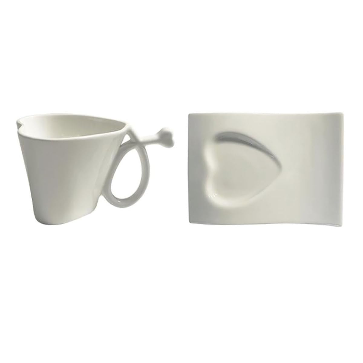 Homoyoyo Herzförmiges Kaffeetassen Satz aus Keramik, 1 Satz, Weiß