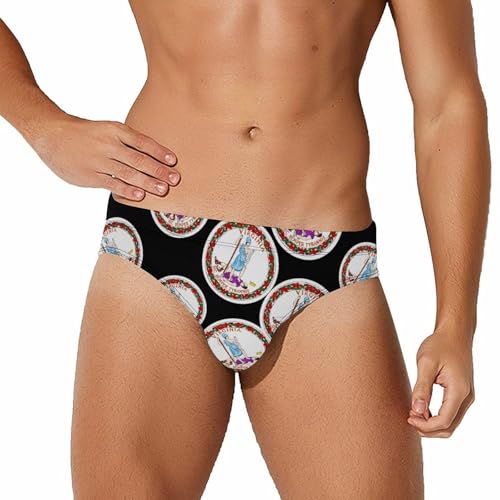 Virginia State Flag Mens Swim Briefs Bikini Sexy Low Rise Trunks Swimsuit Bathing Suit Beach