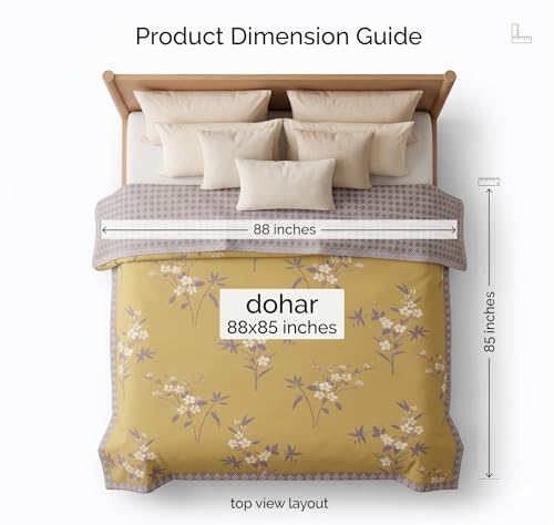 Image of BSB HOME Cotton Dohar for Double Bed, Lightweight AC Dohar Blanket, Soft Breathable Fabric, All-Season Comfort, Easy Care - 85 x 88 Inches (216 x 224 cm) (Mustard Meadow)