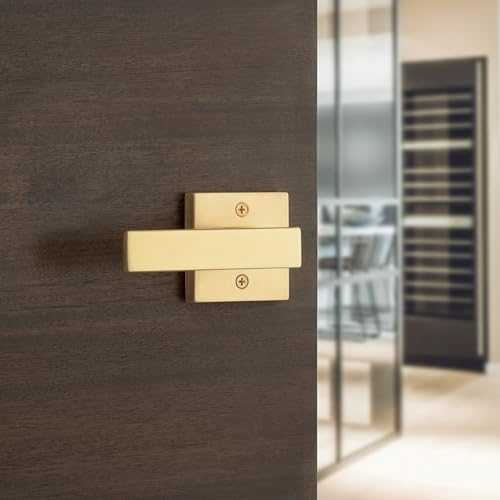 Image of Kwikset Singapore Interior Passage Door Handle, Lever for Closet and Hallway Doors, Reversible Non-Locking Handle Lever, Satin Brass
