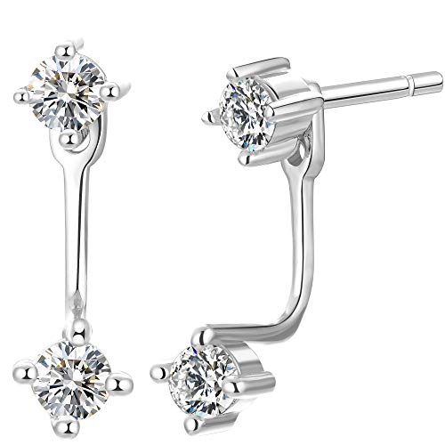 Sterling Silver Double CZ Ear Jacket Front Back Earrings
