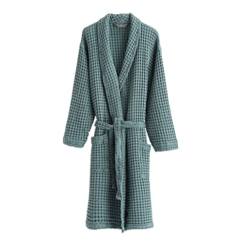 URBANARA Peignoir Veiros - 100 % coton - Motif gaufré texturé - Peignoir de sauna, Gris vert., S Cover