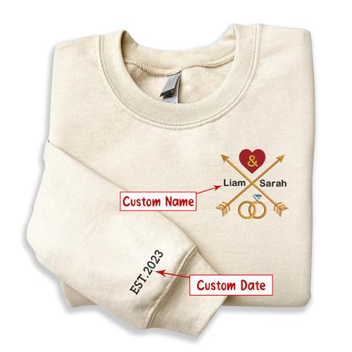 Pamaheart Custom Embroidered Couple Sweatshirts, Matching Hoodies for Him & Her, Custom Name Embroidery, Unisex-Adults, Valentine's Day & Birthday Gifts4