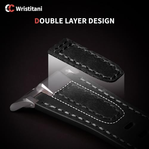 Image of Wristitani Leather Bands Compatible with Apple Watch Band 49mm 46mm 45mm 44mm for Men, Metal Connector & Genuine Leather Straps for iWatch Ultra3 /2 /1 SE3 /2 /1 Series 11 10 9 8 7 6 5 4 [NO Watch and Case]