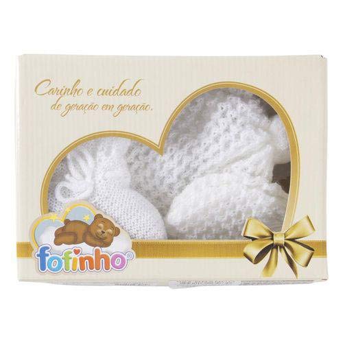 KIT TOUCA, LUVA, SAPATO RECEM NASCIDO BRANCO