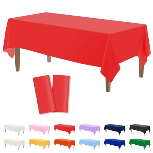 Image of Kopokita 2 Pack Red Plastic Tablecloths Disposable 54 x 108 Inch
