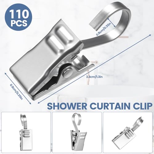 110 Stück Vorhang Clips mit Haken, Gardinenhaken mit Clips, Metall Gardinen Klammern Edelstahl Vorhangklammern Vorhang Clips, Gardienen Klemmen, Gardinenklammern für Schienen Fotos Licht Hängende