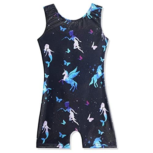 HOZIY Gymnastics Leotards for Girls Unicorn Aurora Rainbow Mermaid Dinosaur Cupcake Sparkle Biketard Toddlers Kids Children 6-7 Years Fairy