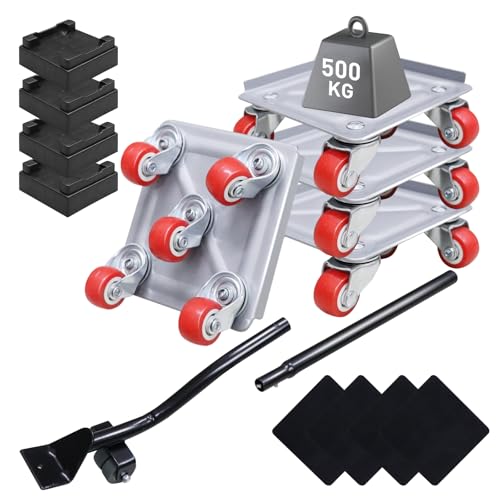 ISWEES Furniture Mover Pro Set, Carbon Steel Panel Heavy Duty Dolly, 5 360° Rotatable Rubber Universal Wheels, Maximum Load 500KG / 1100LBS