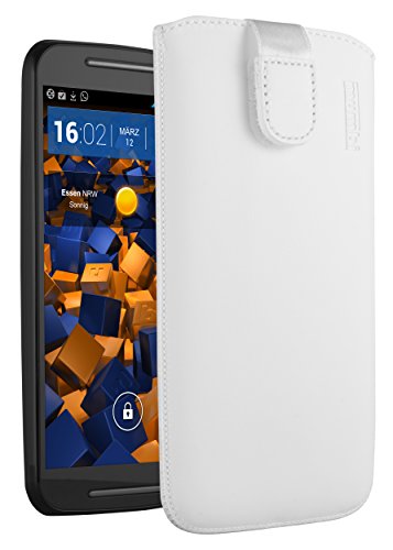 mumbi Echt Ledertasche kompatibel mit Motorola Moto G2 Hülle Leder Tasche Hülle Wallet, weiss