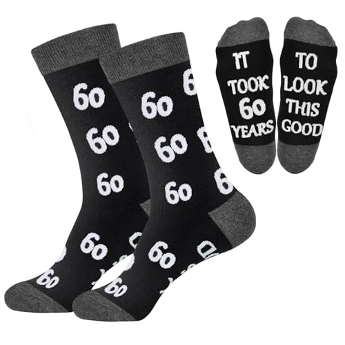 Feotenn 60th Birthday Gifts for Men, 60th Birthday Decorations for Men, Cool Gifts for 60 Year Old Man Funny Crews Black Cotton Socks