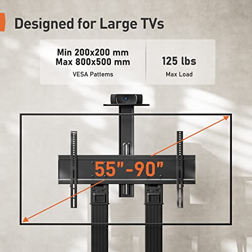 Perlegear Mobile Tv Stand, Rolling Tv Cart For 55-90 Inch Flat Or Curved Tvs Up To 125 Lbs, Heavy-Duty Aluminum Floor Tv Stand, Adjustable Rolling Tv Stand On Wheels, Max Vesa 800X500Mm, Pgtvmc10 #TOP3