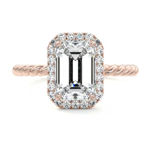 Bhumi Gems 9 CT Emerald Moissanite Halo Rope Engagement Ring 14k Rose Gold