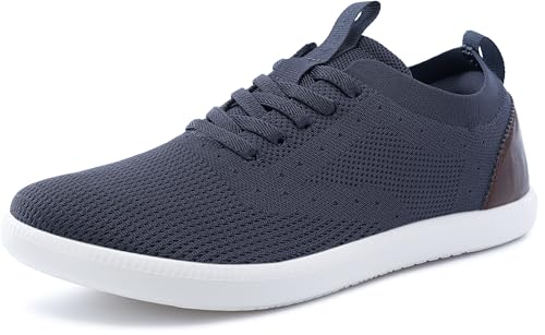 WHITIN Mens Wide Toe Box Casual Dress Sneakers Knit Mesh Fashion Shoes Size 10 Zero Drop Oxfords Tennis Walking Lightweight Zapatos De Vestir para Hombre Dark Grey 44
