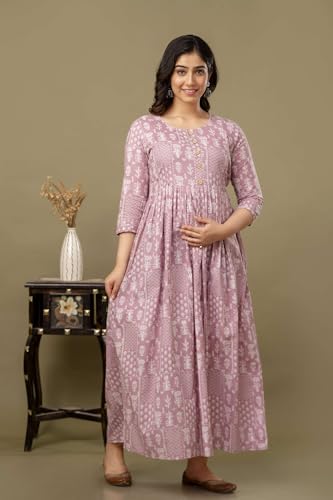 Image of Maternity Feeding Kurtis for Women Cotton - Zip Access Nursing Dress | Comfortable Pregnancy Wear | Stylish Feeding Kurti | Soft Cotton Maternity Dresses for Womens