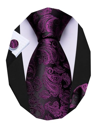 Image of Barry.Wang Men Ties Paisley Woven Silk Necktie Set with Pocket Suqare Cufflinks Formal