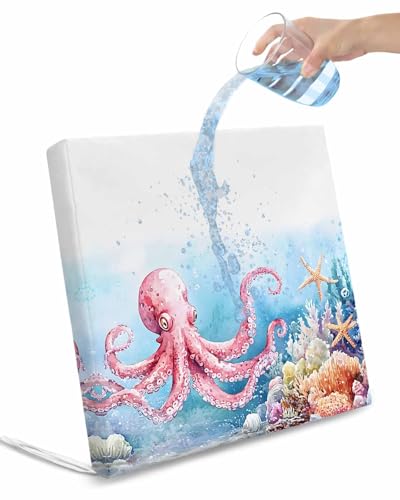 2 Pack Octopus Waterproof Cushion Covers with Ties, Outdoor Patio Chaise Lounge Chair Seat Cushion Slip Covers Replacement(Only Cover) Coastal Starfish Watercolor Blue Ocean Coral 22