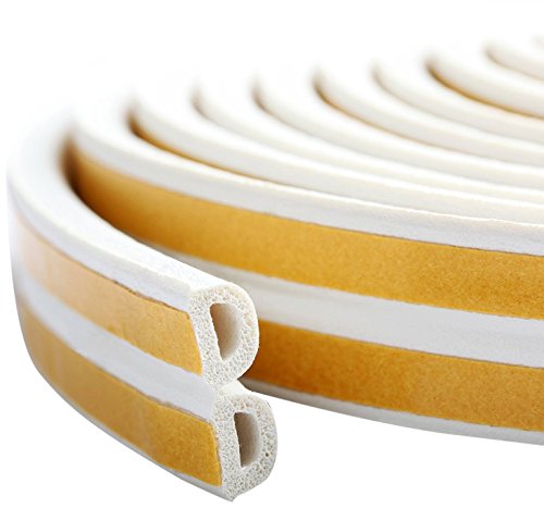 Image of PRUGNA 20Ft Door Seal Weather Stripping, Window Rubber Seal Strip Self Adhesive Foam Tape for Door Window Gap and Wind Blocker, 3 /8-Inch x 1 /4-Inch x 20-Feet, 2 Tapes (White)