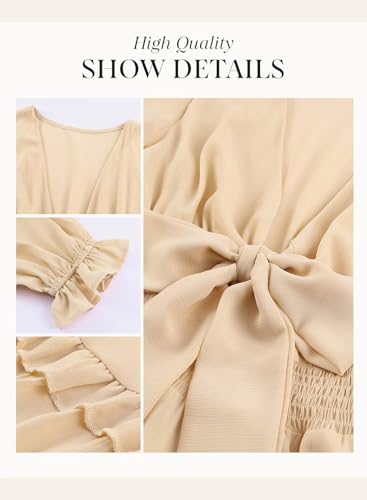 Image of Dokotoo Womens Casual Spring Fall 2025 Deep V Neck Knotted Tiered Chiffon Elegant Mini Short Swing Skater Dresses