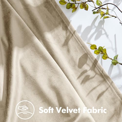Image of MIULEE Beige Velvet Curtains 84 inches Long, Pinch Pleated Blackout Drapes with Hooks, Thermal Insulated Pinch Pleat Panels for Bedroom Living Room, 2 Panels